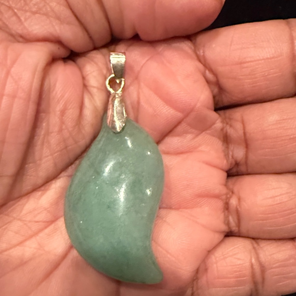 Green Stone and Silver Toned Pendant